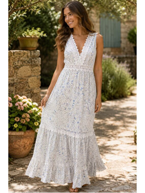 EilyBazar Floral Lace Maxi Dress Size Medium Cottagecore Boho Sleeveless White B